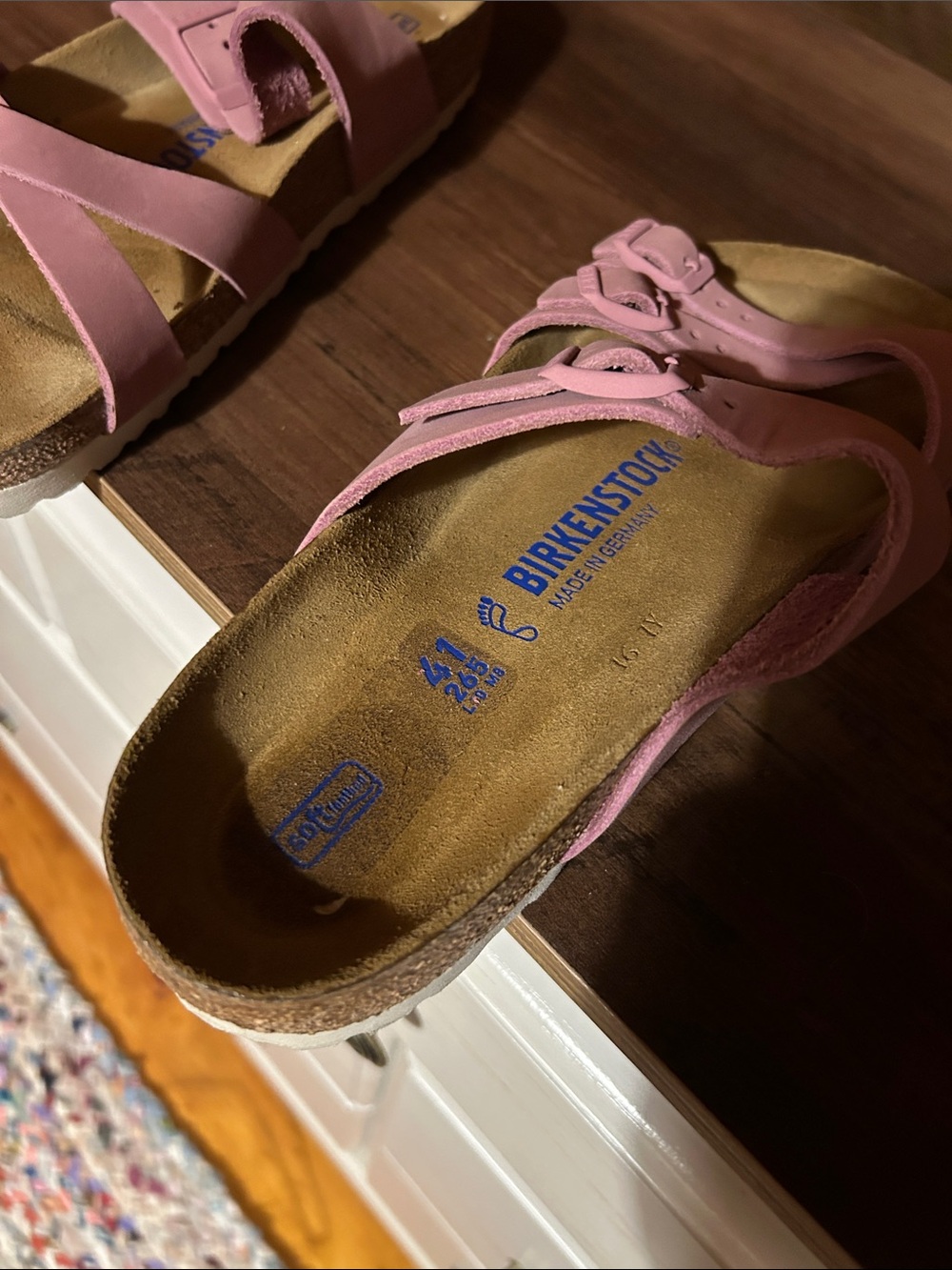 Birkenstock Pink Suede Cross-Strap Cork Sandals - Picture 2 of 4